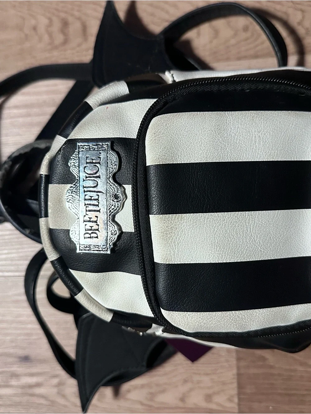Hot Topic Beetlejuice Striped Mini Backpack - Black & White